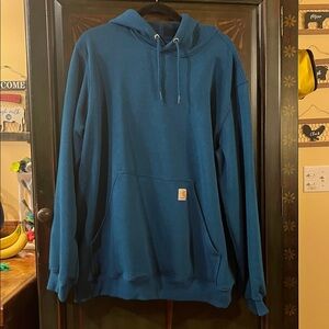 Carhartt Forest Green Hoodie with Orange Logo